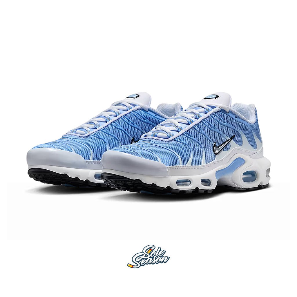 Nike Air Max Plus Baby Blue White – angled front view of pair