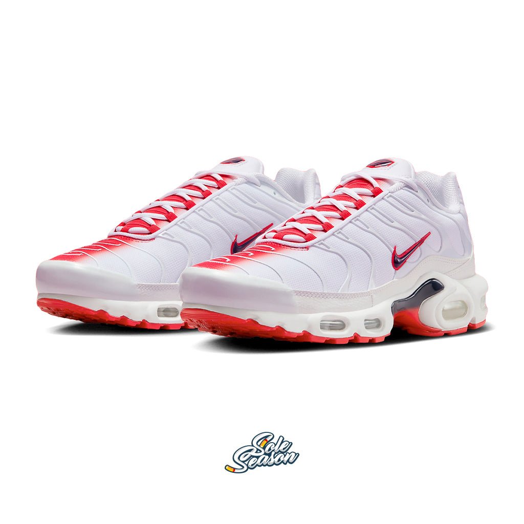 white and red nike tn